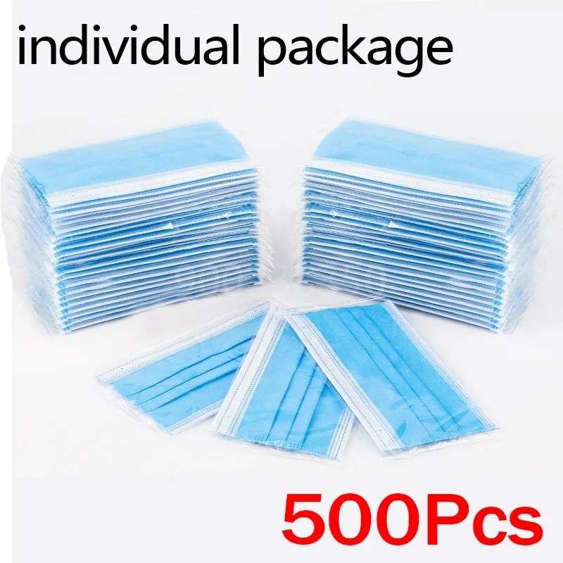 Disposable Mask Blue - 50-500pcs Masker Dewasa Sekali Pakai Kemasan